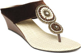 Foot Jewel Heel Brown Party Slip On Women Wedges