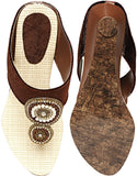 Foot Jewel Heel Brown Party Slip On Women Wedges