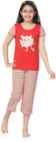 Kombee Girl's Printed Red, Pink Top & Capri Set