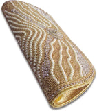 Linzina Wedding, Party, Festive Gold Pearls, Beads, Stone  Clutch