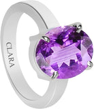 Clara Certified Katela 3 cts or 3.25 ratti 4 Prongs Sterling Silver Amethyst Ring