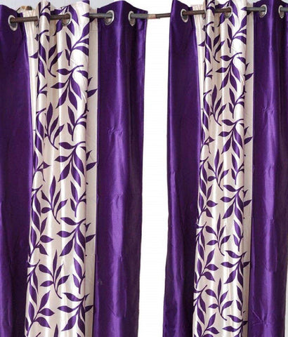 C.E Collection Polyester Purple Floral Eyelet Door Curtain