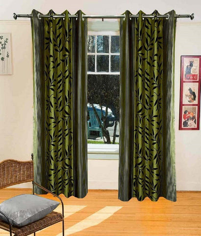 C.E Collection Polyester Green Floral Eyelet Door Curtain