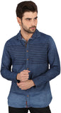 Pecanz Men's Striped Casual Denim Shirt