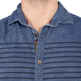 Pecanz Men's Striped Casual Denim Shirt