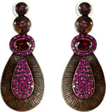 The Fine World Copper Metal Embedded With Dark Pink Stones Brass Zircon Metal Drop Earring