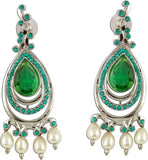 The Fine World Glitzy Shimmering Stones Silver Zircon Metal Drop Earring