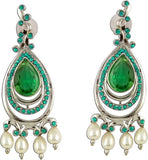 The Fine World Glitzy Shimmering Stones Silver Zircon Metal Drop Earring