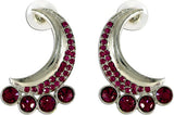 The Fine World Crescent Shaped Silver Zircon Metal Drop Earring