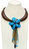 Ethnochic Steel, Brass, Glass, Bone, Leather Necklace