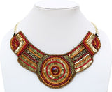 Ethnochic Brass, Steel, Glass, Fabric Necklace