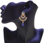 Young & Forever Blue Meena Cresent Designer Stone, Alloy, Mother of Pearl Chandbali Earring