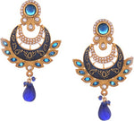 Young & Forever Blue Meena Cresent Designer Stone, Alloy, Mother of Pearl Chandbali Earring