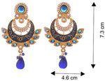 Young & Forever Blue Meena Cresent Designer Stone, Alloy, Mother of Pearl Chandbali Earring