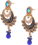 Young & Forever Blue Meena Cresent Designer Stone, Alloy, Mother of Pearl Chandbali Earring