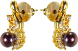 Pearl Paradise Dark Spot Yellow Gold Cubic Zirconia, Pearl Alloy Stud Earring