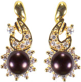 Pearl Paradise Dark Spot Yellow Gold Cubic Zirconia, Pearl Alloy Stud Earring