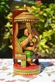 Collectible India Wooden Handpainted Ganesha Statue, Ganesh Idol Showpiece  -  20 cm