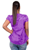 Fabpoppy Casual Puff Sleeve Printed Women's Purple Top
