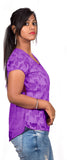 Fabpoppy Casual Puff Sleeve Printed Women's Purple Top