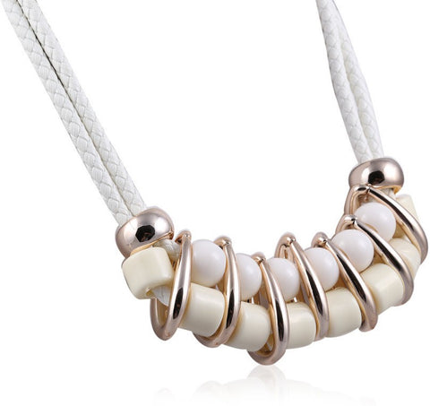 Vastradi White & Golden Beads Brass Necklace