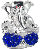 Services Junction Beautiful Silver Plated Blue Pitamber With White color Diamond Ganesh Idol For Office Desk Showpiece  -  7 cm