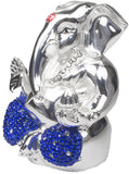 Services Junction Beautiful Silver Plated Blue Pitamber With White color Diamond Ganesh Idol For Office Desk Showpiece  -  7 cm