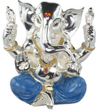Services Junction Silver Plated Ganesh Idol with Blue Pitamber For Office & Car Showpiece  -  10 cm