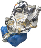 Services Junction Silver Plated Ganesh Idol with Blue Pitamber For Office & Car Showpiece  -  10 cm