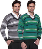 Grand Bear Striped V-neck Casual Men's Sweater
