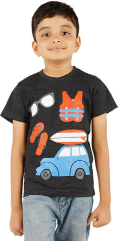 BIKER BOYS Printed Boy's Round Neck Grey T-Shirt