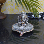 Bharatcraft Lord Ganesha with Diya on Leaf Showpiece  -  10.16 cm