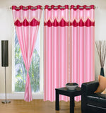 Handloomhub Polyester Baby Pink Self Design Eyelet Long Door Curtain