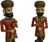 Lal Haveli Rajasthani Wooden Crafted Unique Chowkidar Statues Wooden Darwam Showpiece  -  50.8 cm