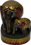 Lal Haveli Wooden Table Decor Mother & Baby Elephant Painted Showpiece  -  10.16 cm
