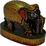 Lal Haveli Wooden Table Decor Mother & Baby Elephant Painted Showpiece  -  10.16 cm