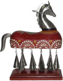 Lal Haveli Beautifully crafted and painted Horse with bells Showpiece  -  33 cm