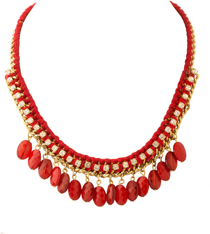 Voylla Cubic Zirconia Fabric Necklace