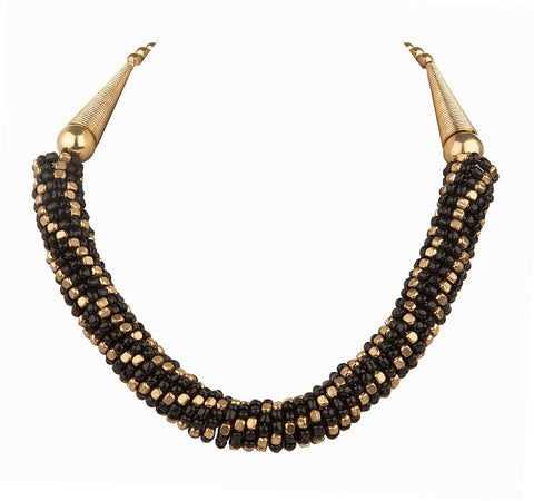 Voylla Voylla Bold And Trendy Necklace With Gold And Black Beads Alloy Necklace