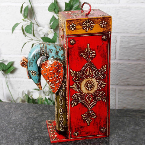 Unravel india Jodhpuri Peacock Multicolored Wine Bottle Holder Showpiece  -  33.02 cm