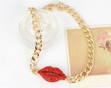 Jewel Touch Personality Lip Pendant Alloy Necklace