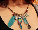 Jewel Touch Feather Bird Charm Alloy Necklace