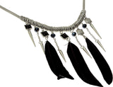 Jewel Touch Minky Black Feather Tassel Design Alloy Necklace
