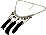 Jewel Touch Minky Black Feather Tassel Design Alloy Necklace