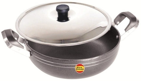 Black Diamond Non Stick Kadhai with SS Lid 24.5 cm Black Kadhai