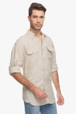 Cotton World Men's Solid Casual Linen White Shirt