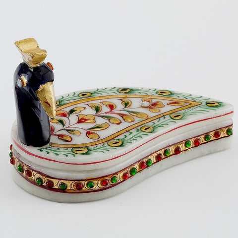 Aapno Rajasthan Marvel In Marble - Gold Embossed Roli Tika Chopra Showpiece  -  7.62 cm