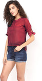 Martini Casual 3/4 Sleeve Solid Women's Maroon Top