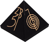 The Crystal Jewel Reiki Symbols carved on Black Agate Pyramid Showpiece  -  3 cm