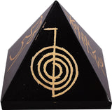 The Crystal Jewel Reiki Symbols carved on Black Agate Pyramid Showpiece  -  3 cm